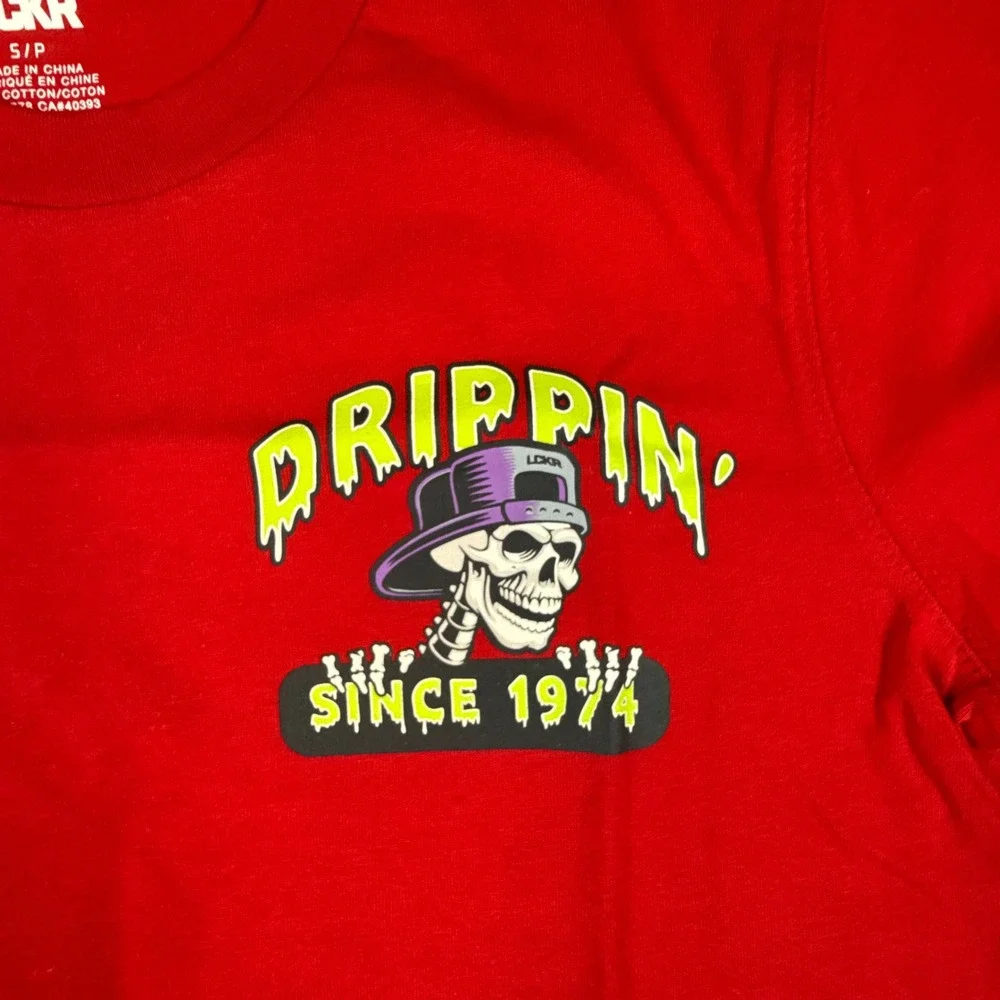 LCKR Boys Youth Small Red Drippin Since 1974 Skeleton BMX Graphic T-Shirt NWT
